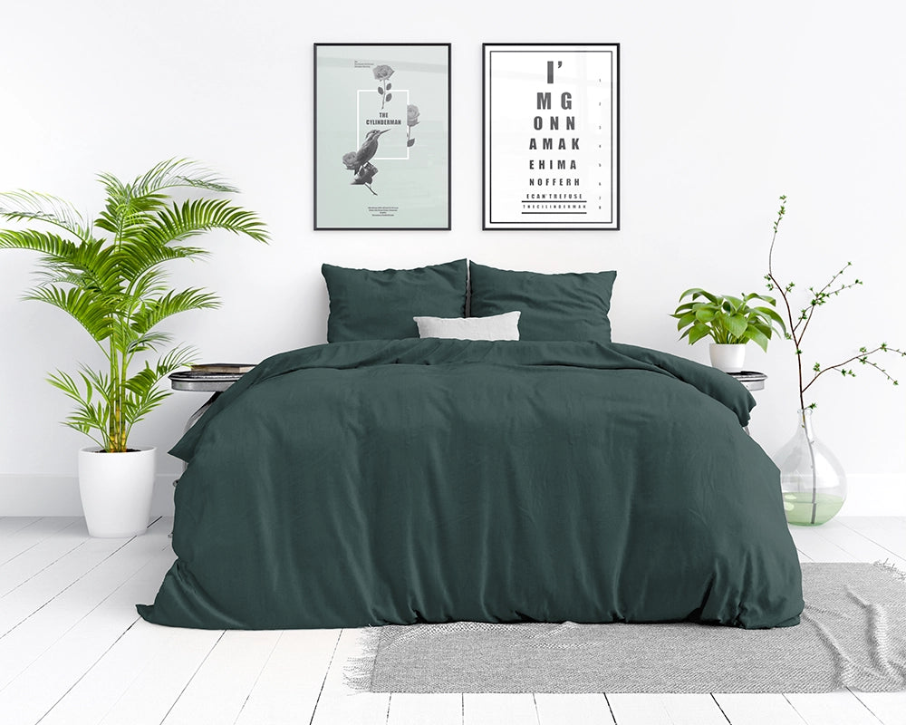 Dekbedovertrek Stone Washed Donker Groen